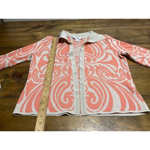 Ming Wang Cardigan Sweater Size Small Tan Coral Print Open Front Knit - Picture 8 of 12